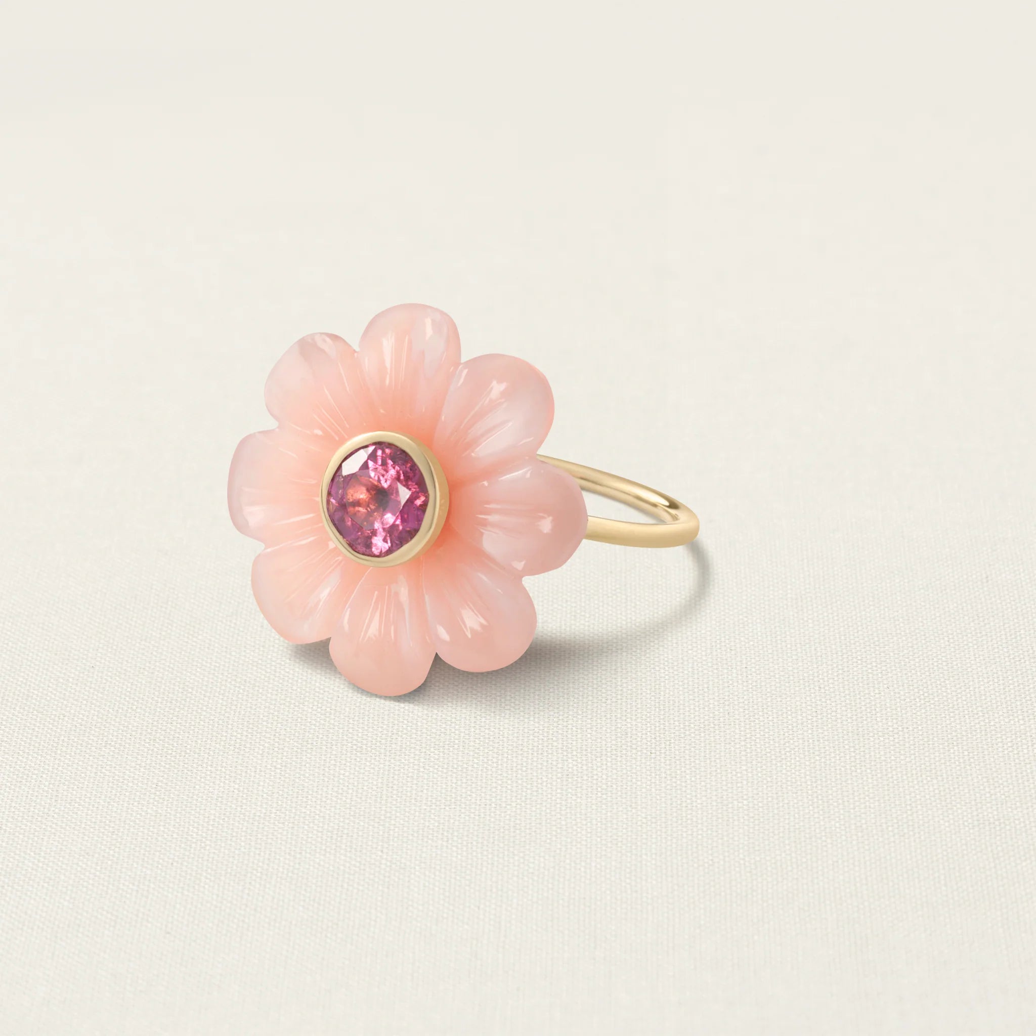 Daisy Flower Ring Small Pink Opal Tourmaline