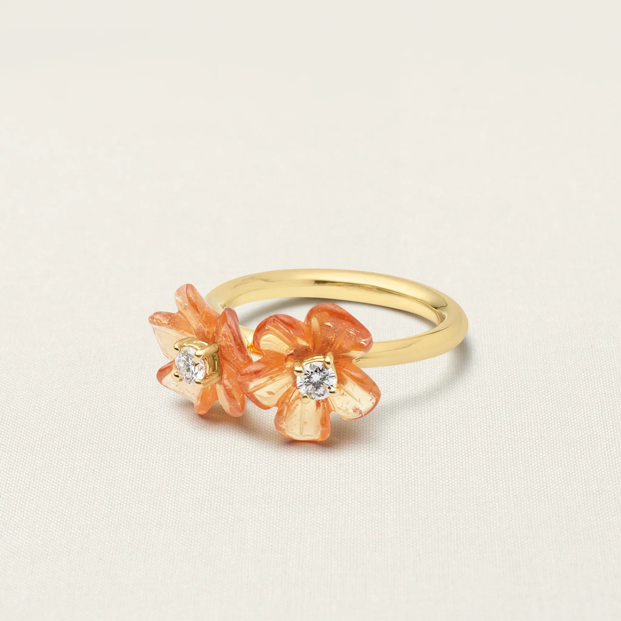 Double Island Flower Ring Mandarin Garnet Diamond