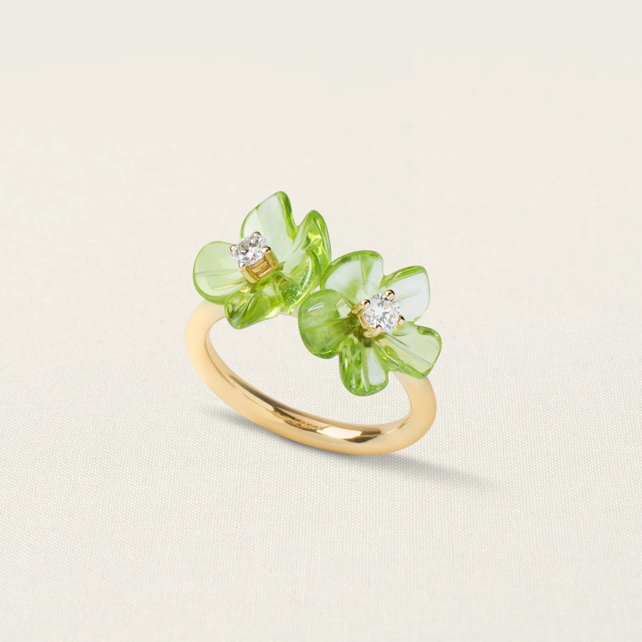 Double Island Flower Ring Peridot Diamond