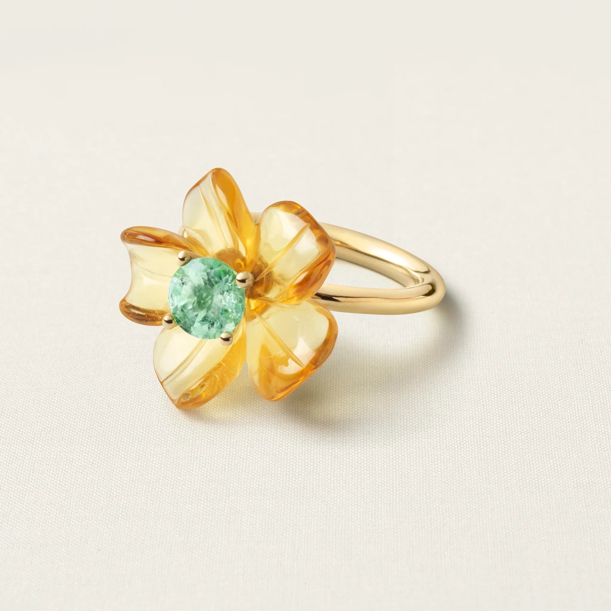 Island Flower Ring Big Citrine Tourmaline