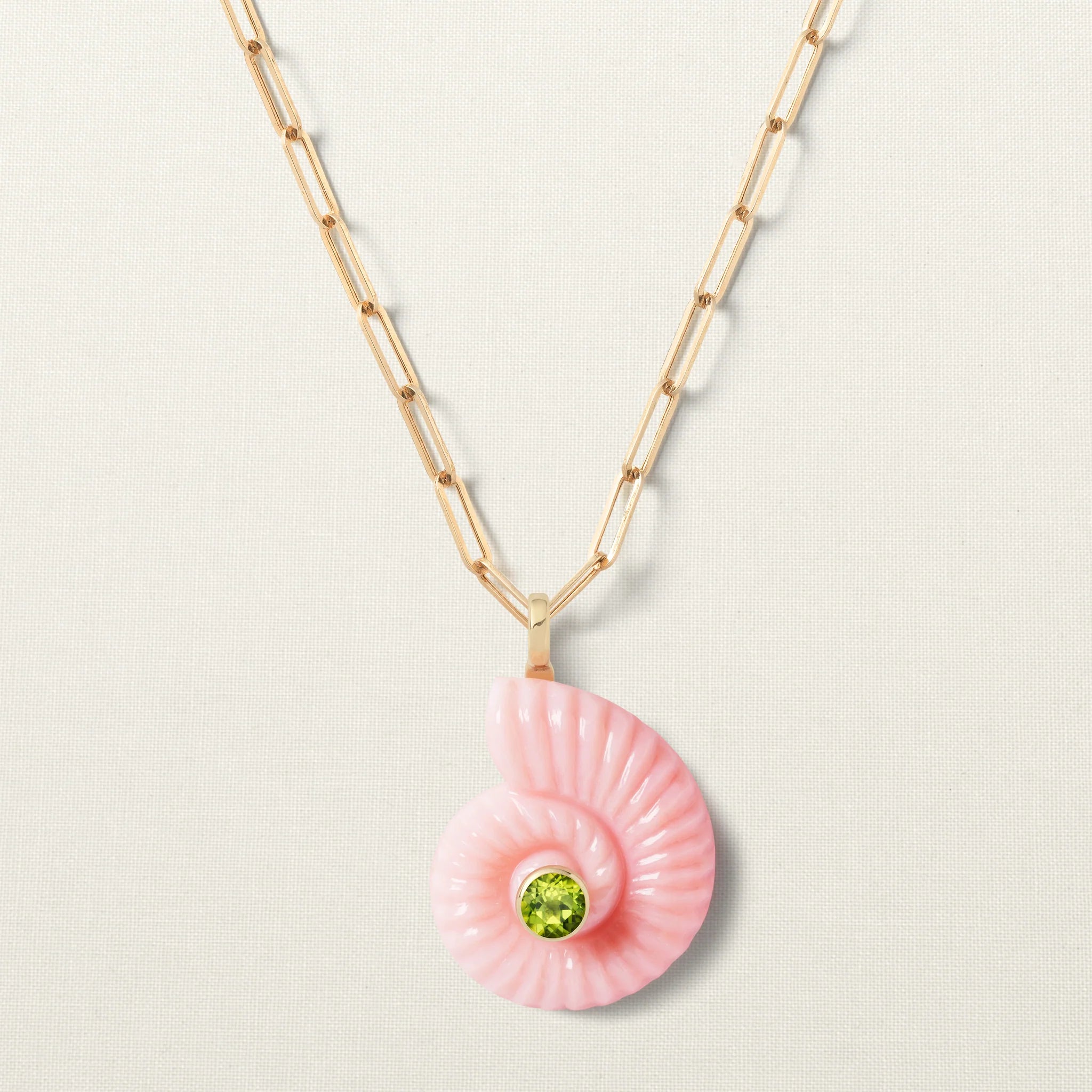 Lola Shell Pendant Pink Opal Peridot