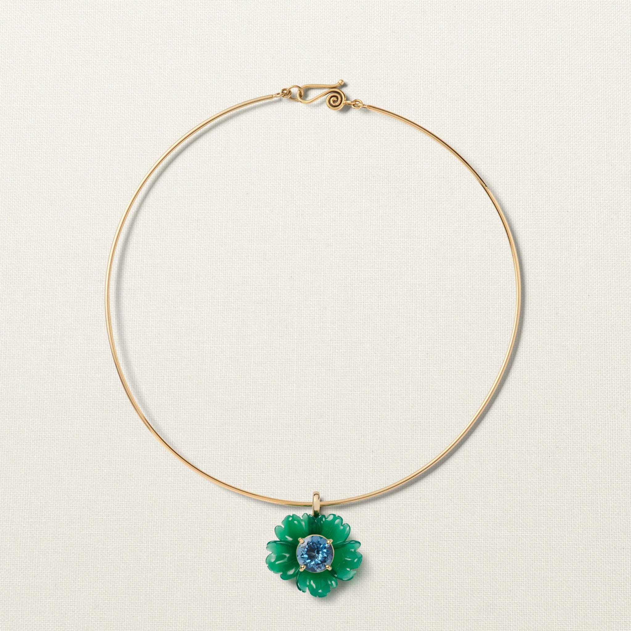 Sea Flower Pendant Big Green Agate Topaz