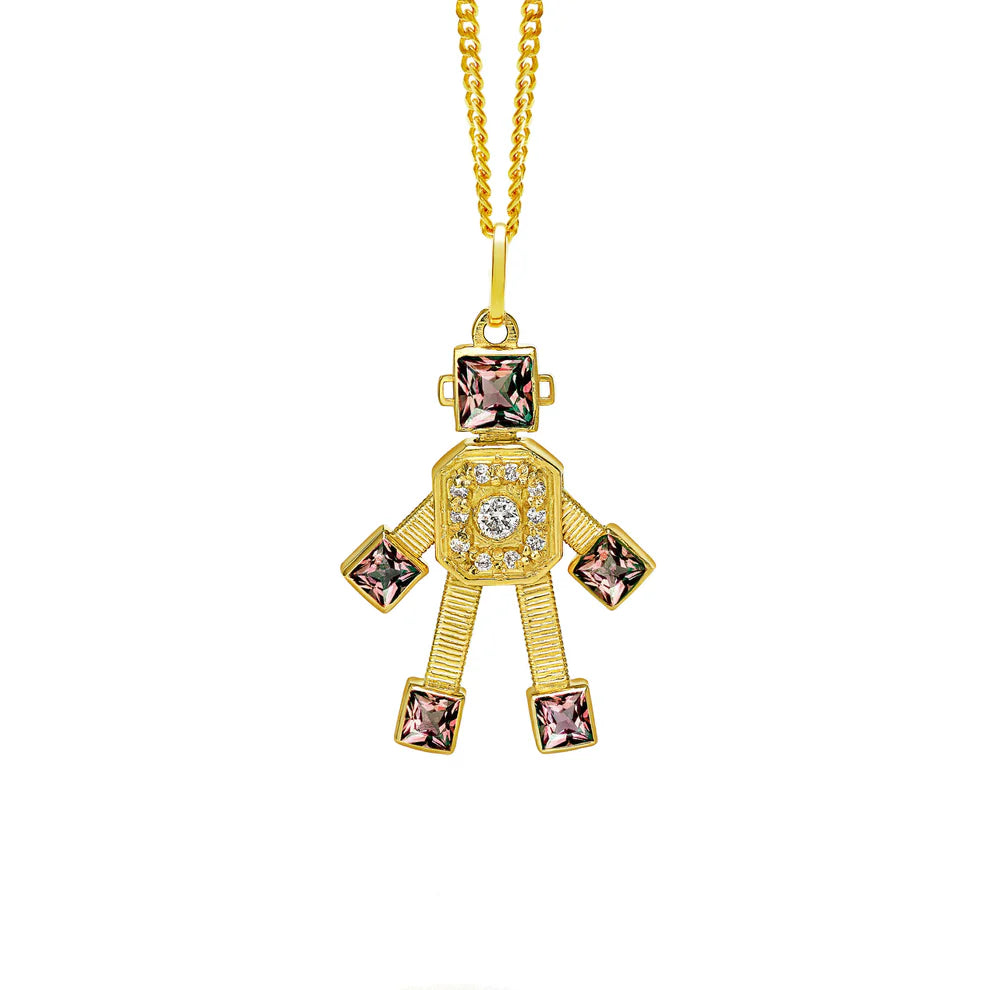 Heart Van Robot Mini Pendant Diamond Pink Tourmaline