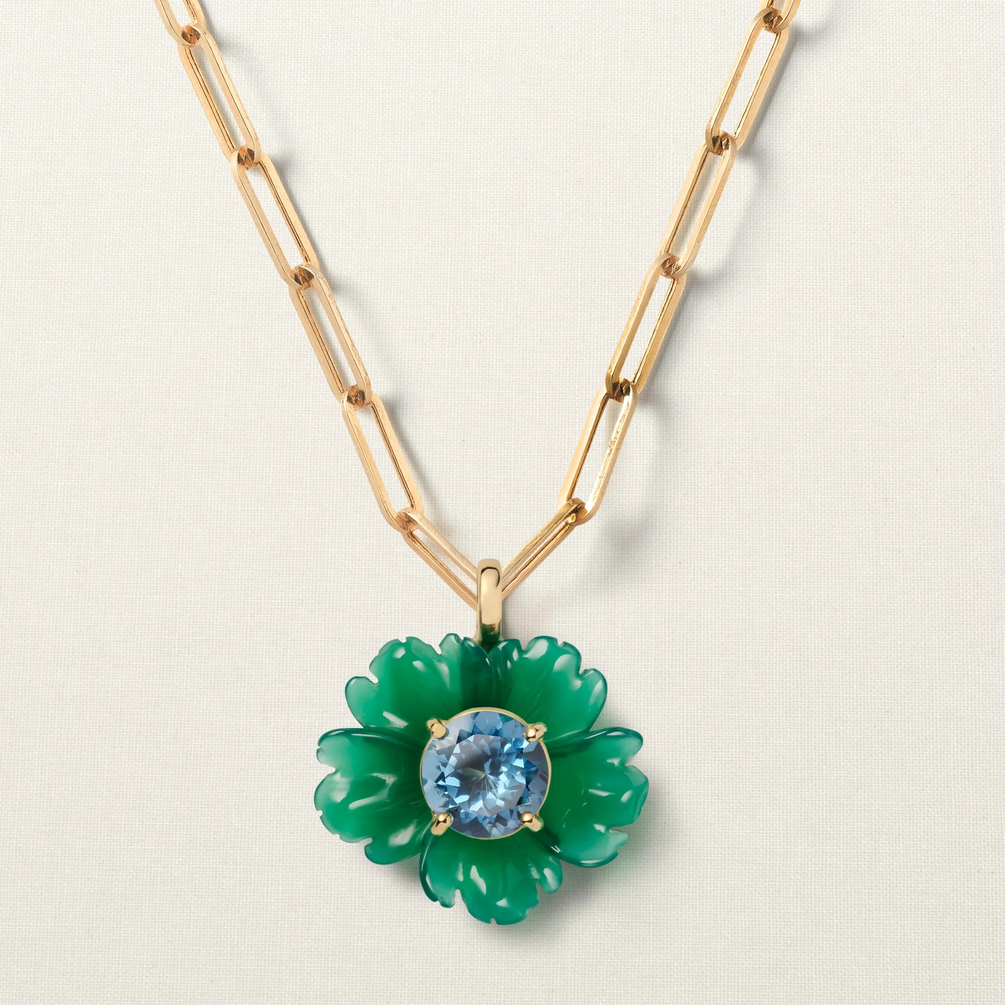 Sea Flower Pendant Big Green Agate Topaz