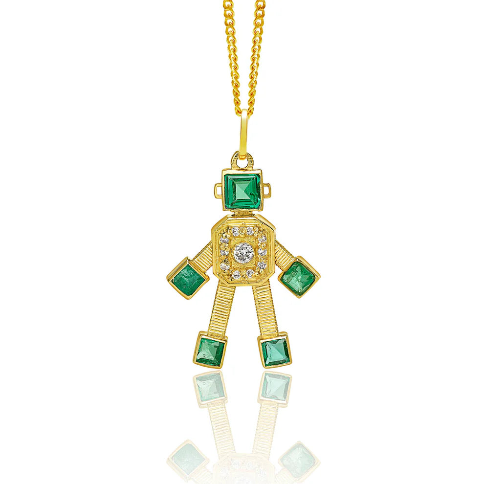 Heart Van Robot Mini Pendant Diamond Emerald