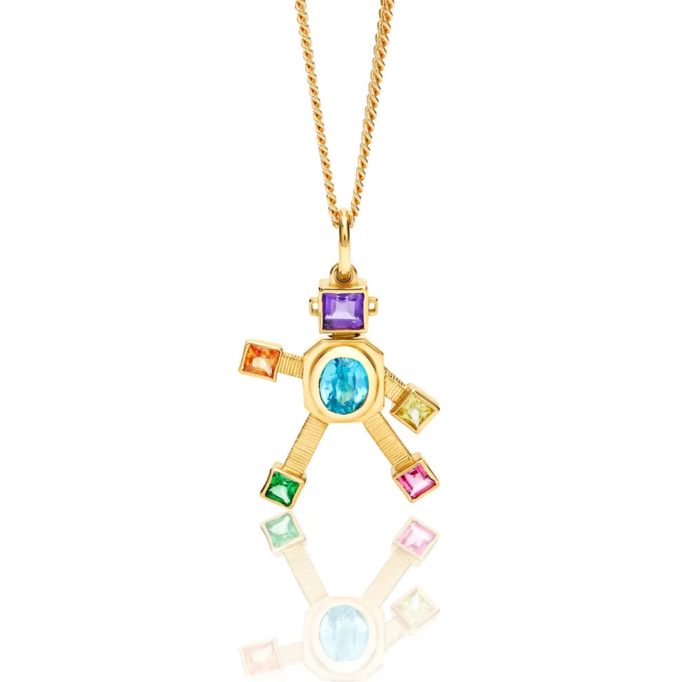 Vita Heart Van Robot Mini Pendant Multi Precious Stones