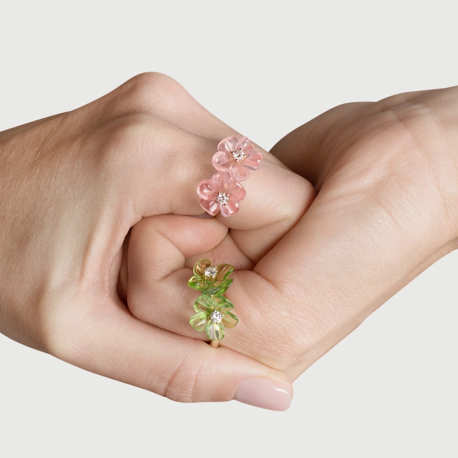 Double Island Flower Ring Rose Quartz Diamond