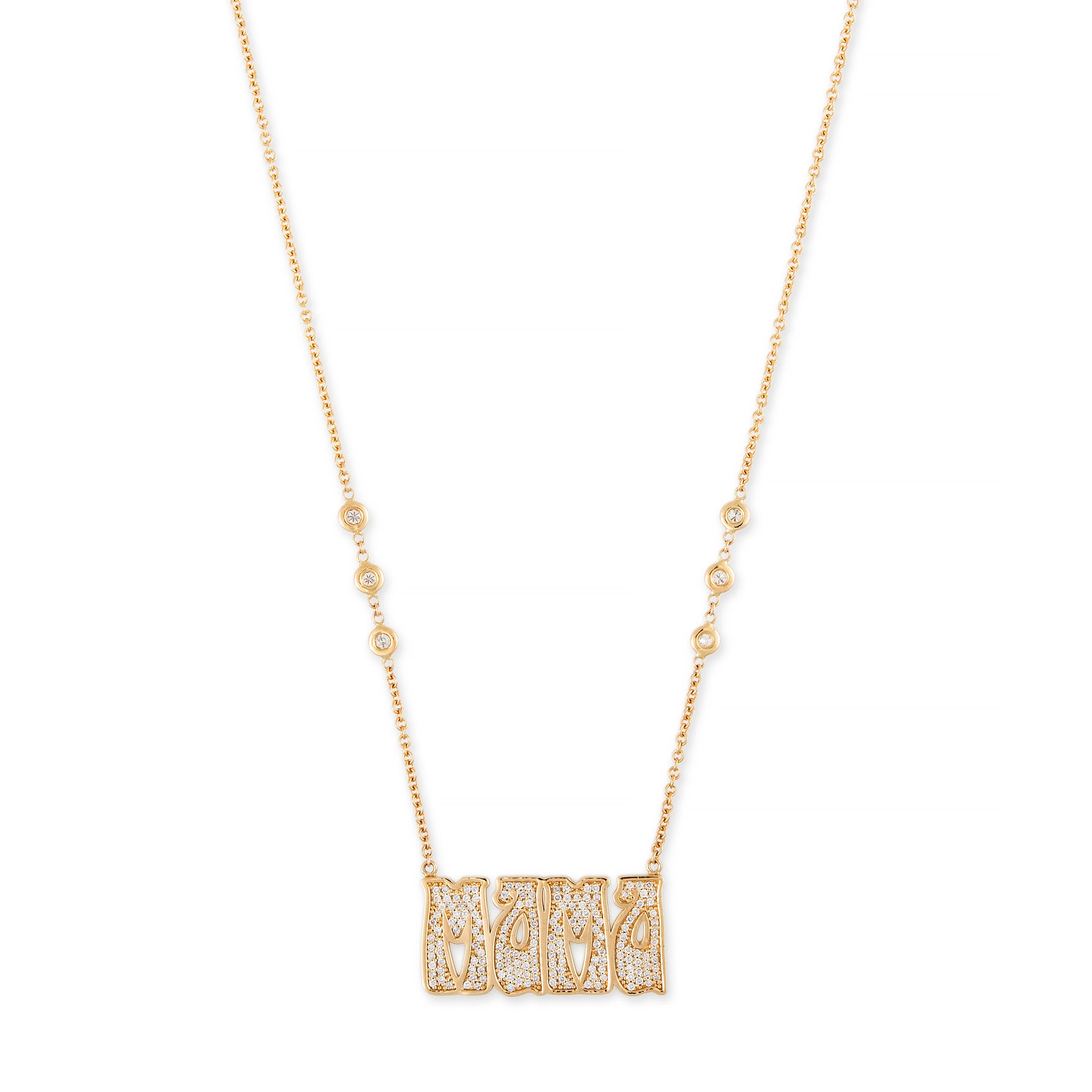 Pave Diamond Large "MAMA" Necklace