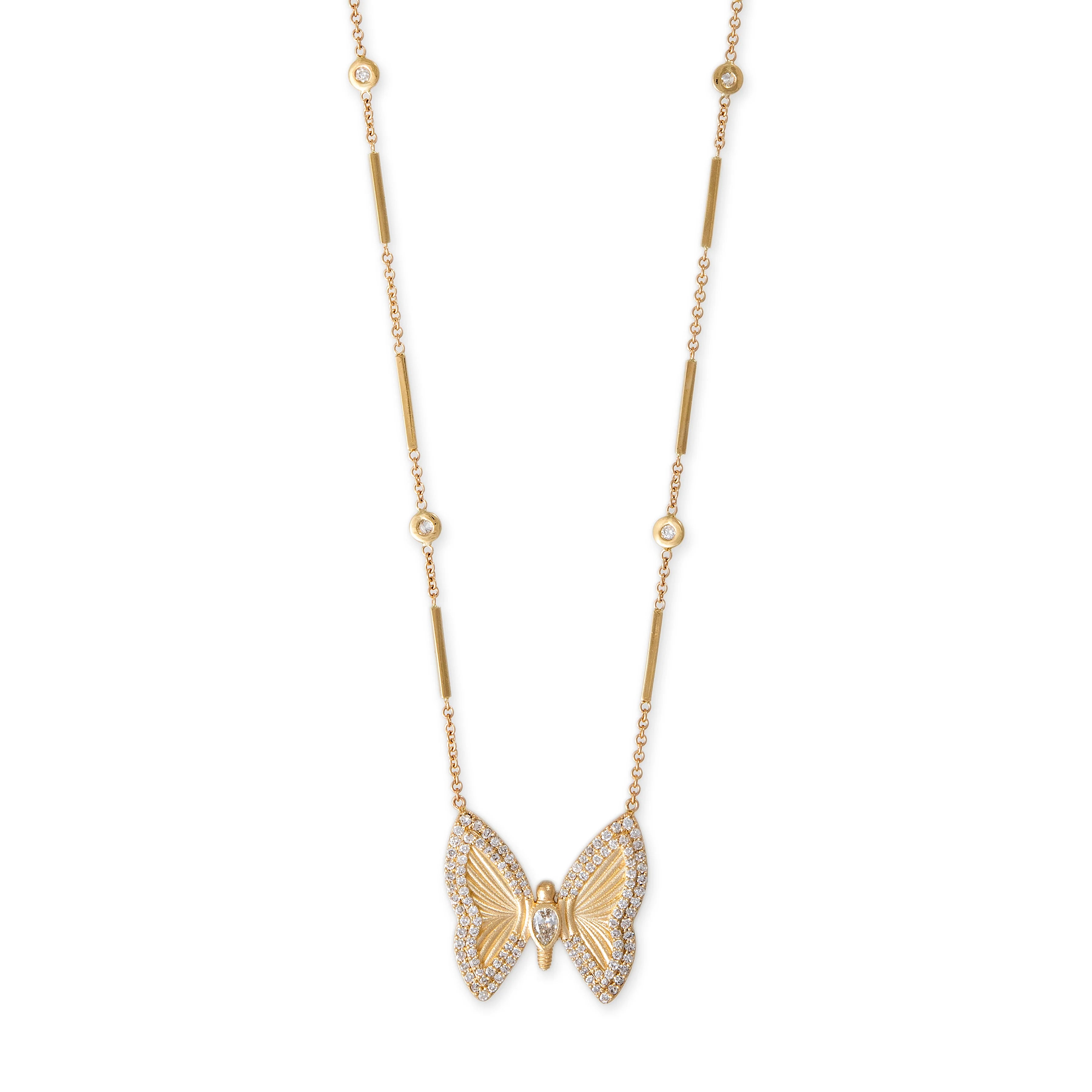 Large Pave Teardrop Diamond Center Butterfly Necklace
