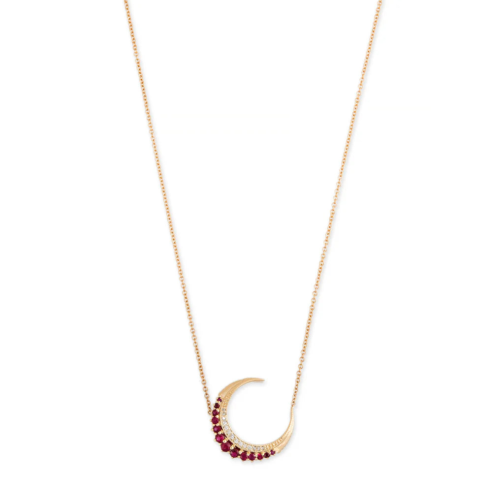 Mini Ruby Crescent Moon Necklace