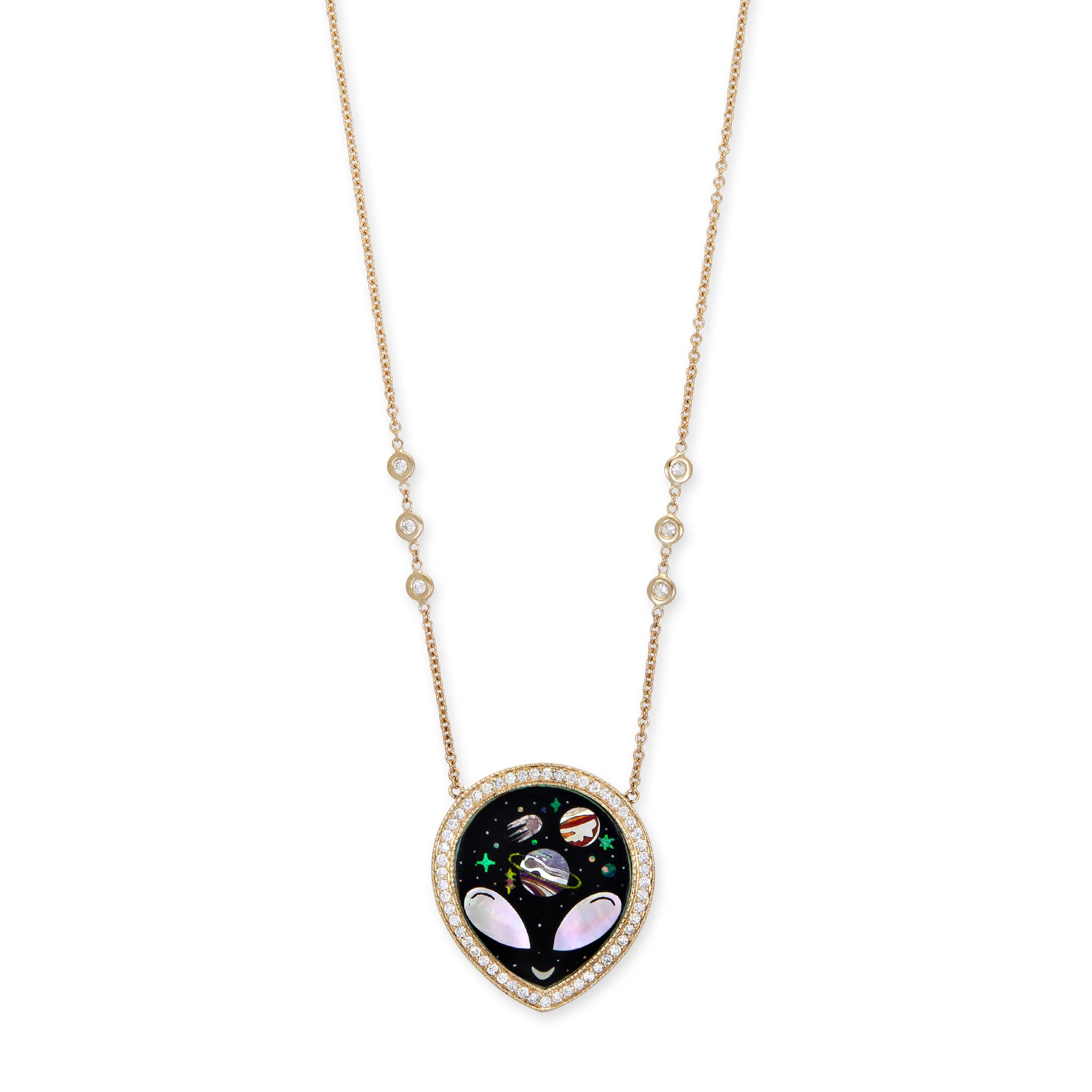 Pave Onyx + Pearl Alien Galaxy Inlay Necklace
