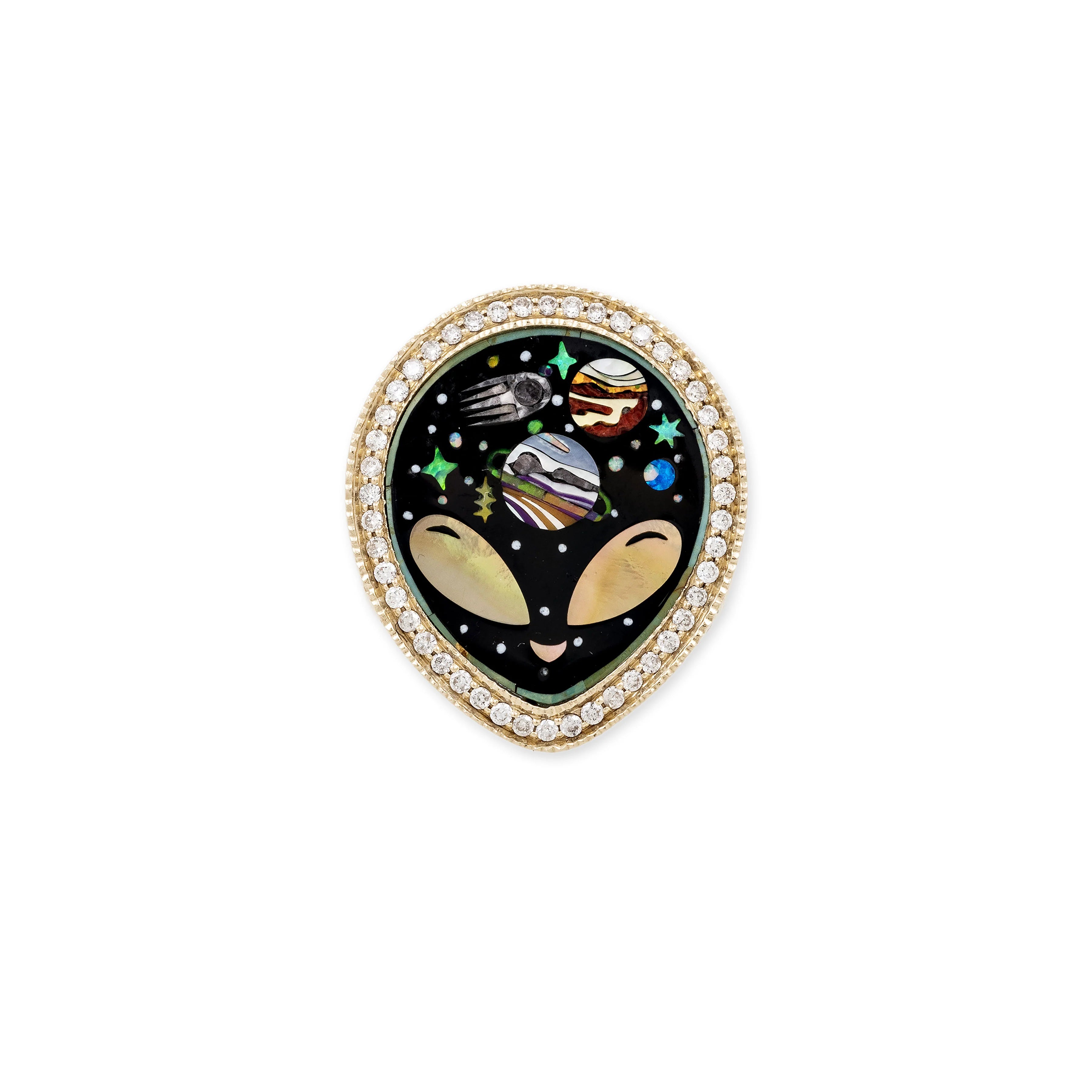 Pave Onyx & Pearl Alien Galaxy Inlay Ring