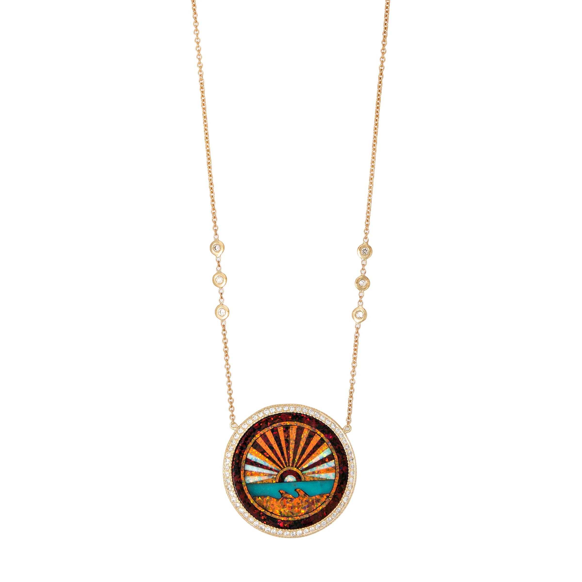 Pave Diamond Orange Sunshine Inlay Necklace