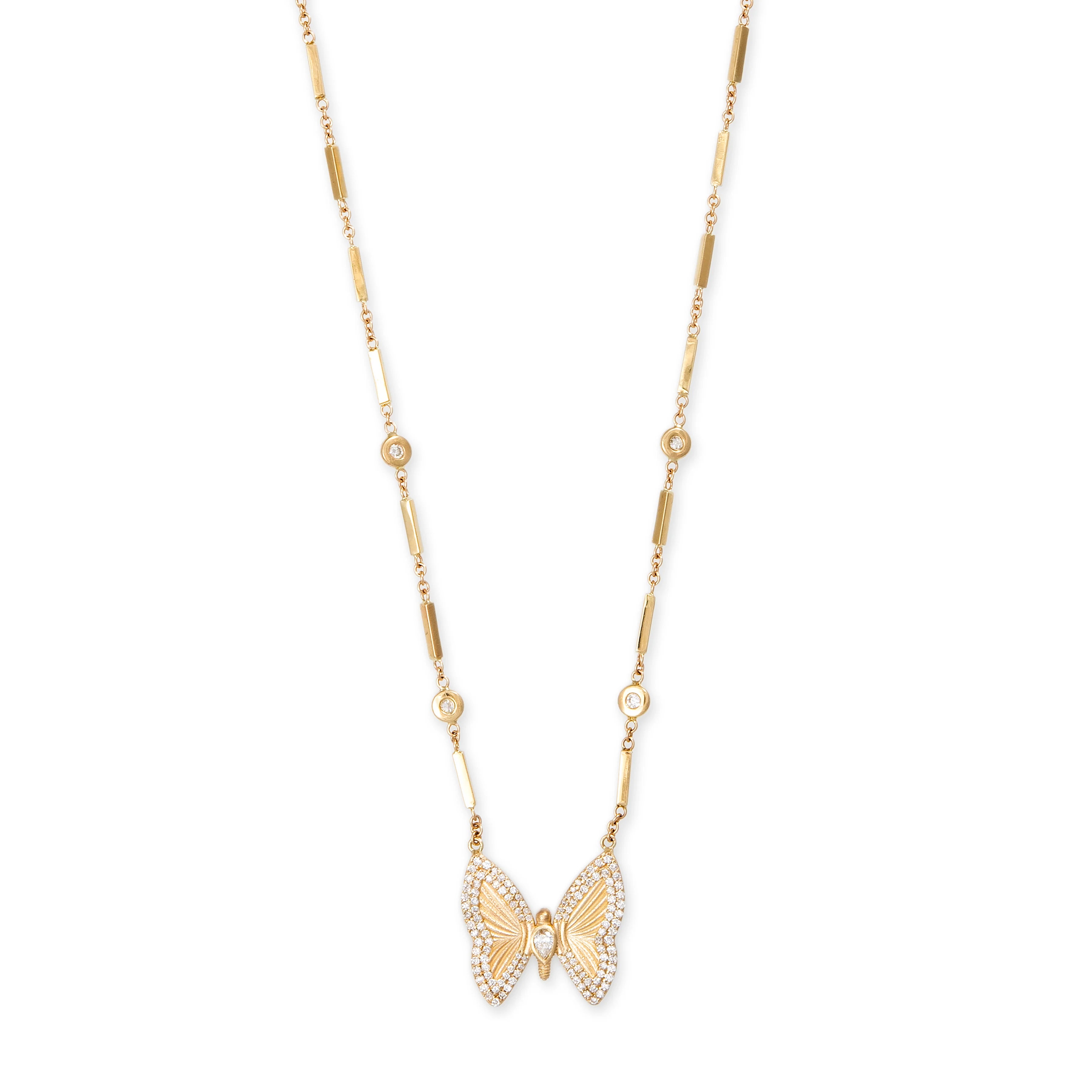 Small Pave Teardrop Diamond Center Butterfly Necklace