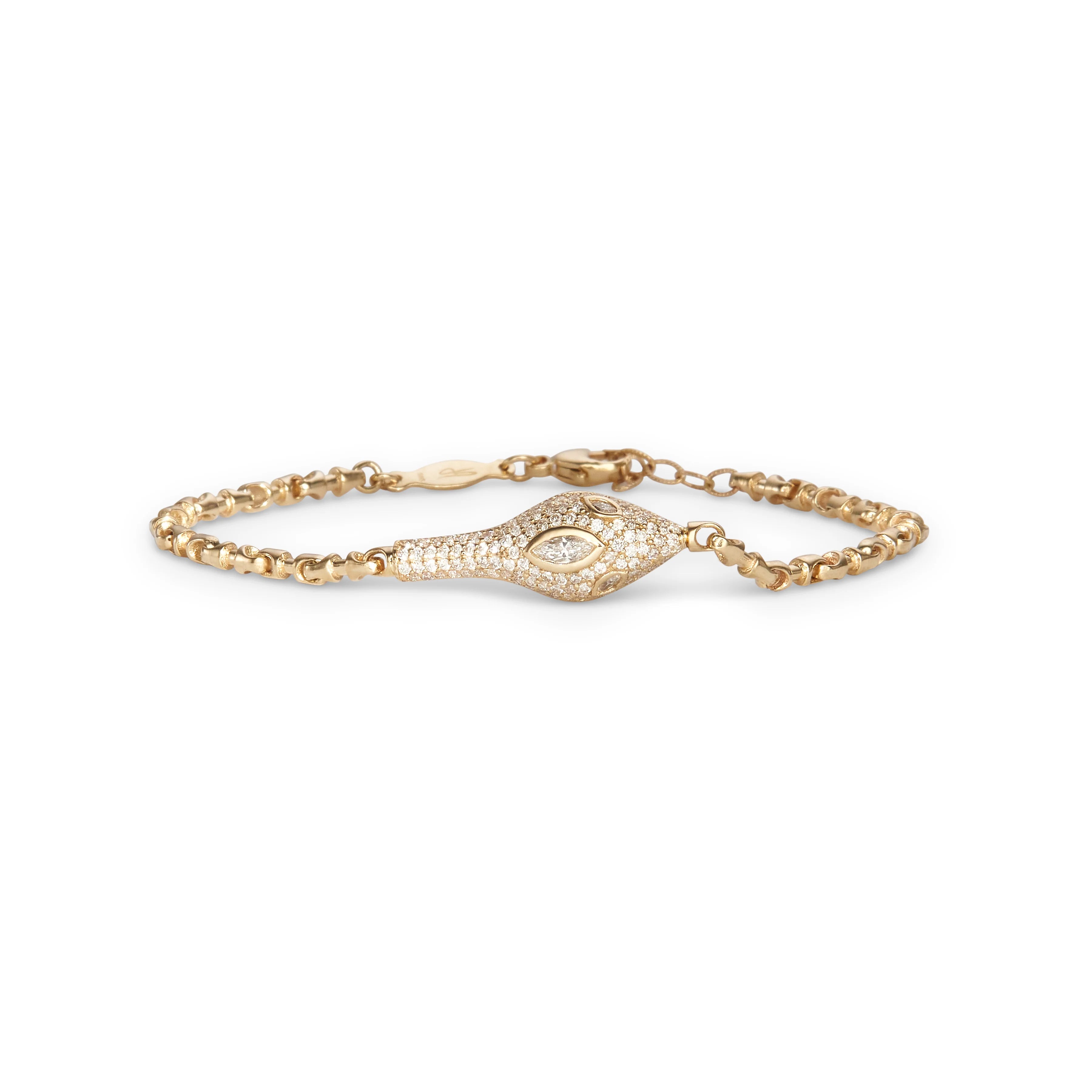 Pave Marquise Diamond Snake Head Rolo Chain Bracelet