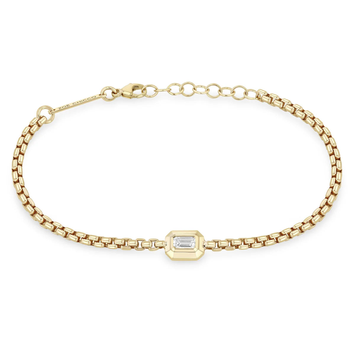 14k Emerald Cut Diamond Medium Box Chain Bracelet