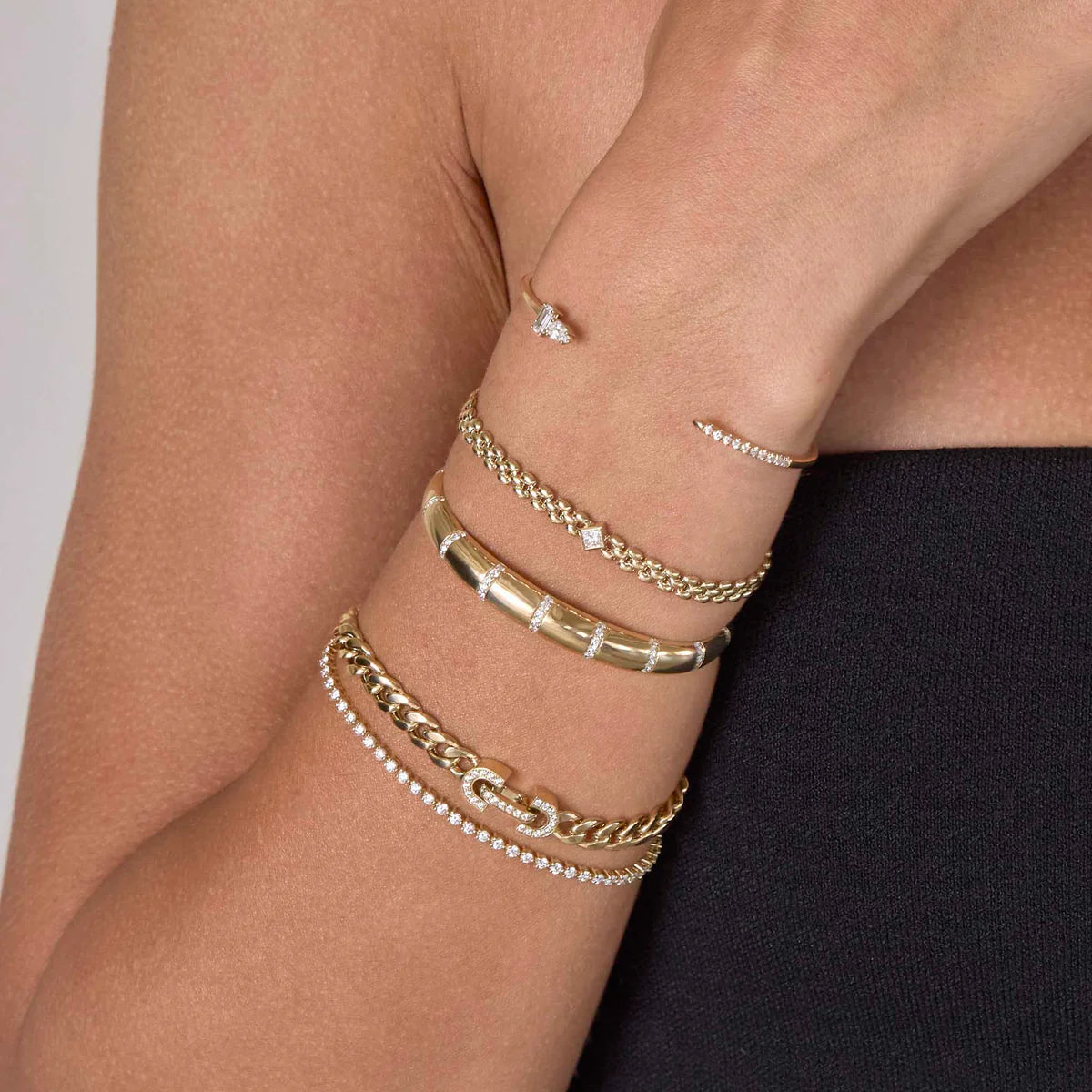 14k Vintage Pavé Diamond Horsebit Link Large Curb Chain Bracelet