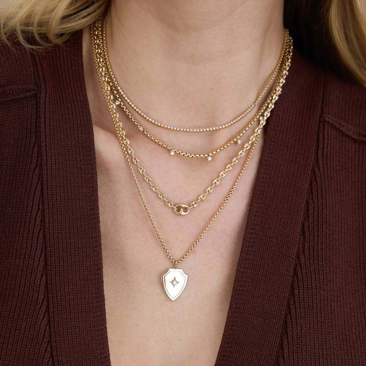 14k 9 Prong Diamond Medium Box Chain Necklace