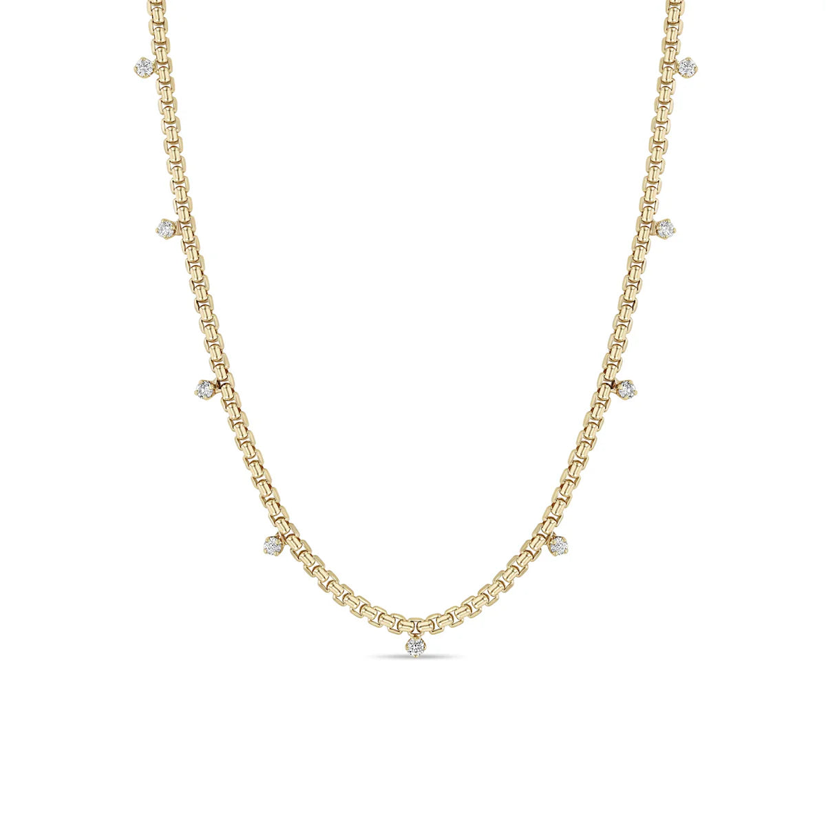 14k 9 Prong Diamond Medium Box Chain Necklace