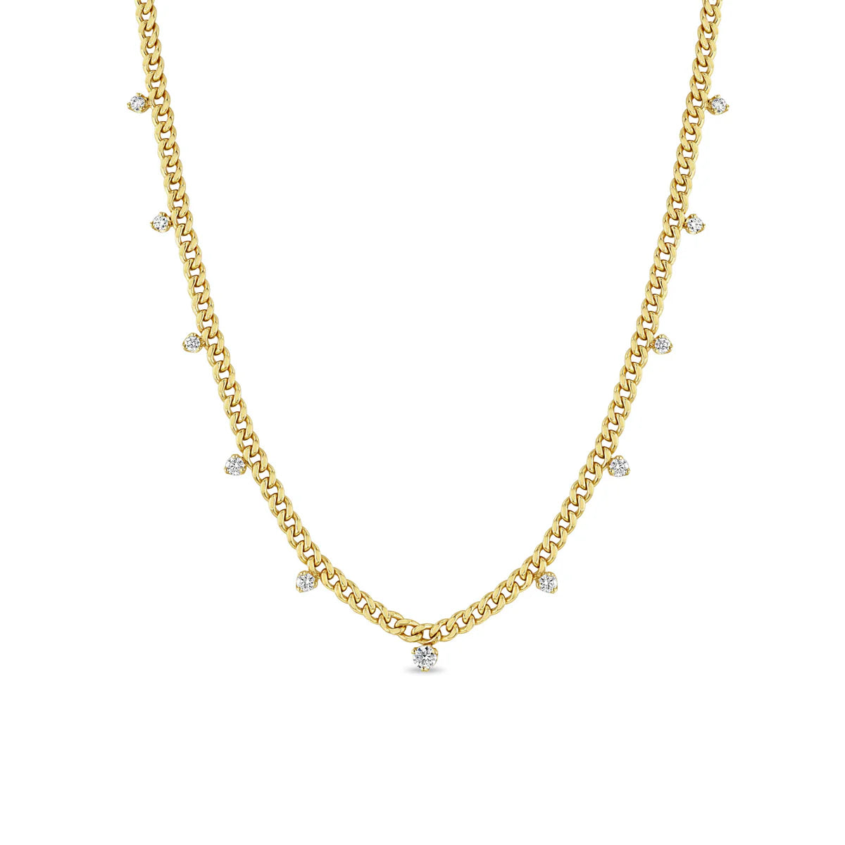 14k 11 Graduated Prong Diamond Small Curb Chain Necklace