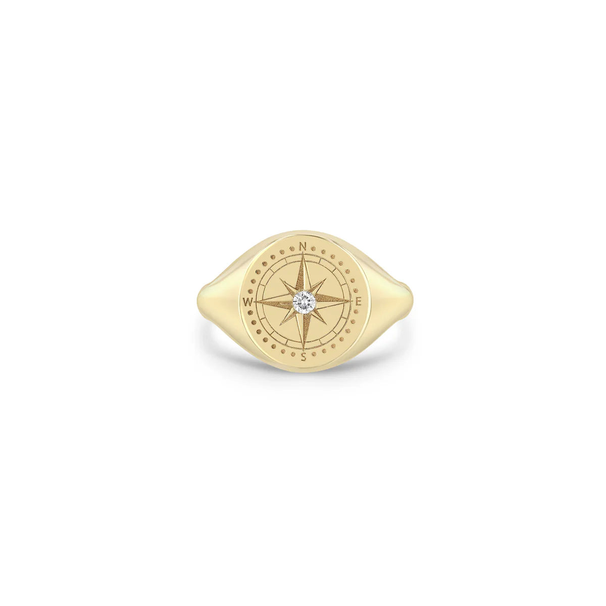 14k Diamond Compass Signet Ring