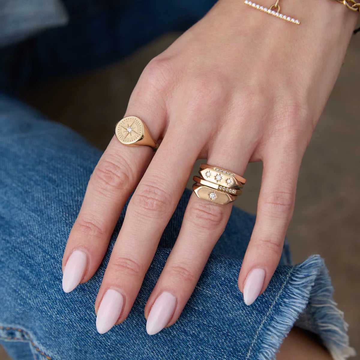 14k Diamond Compass Signet Ring