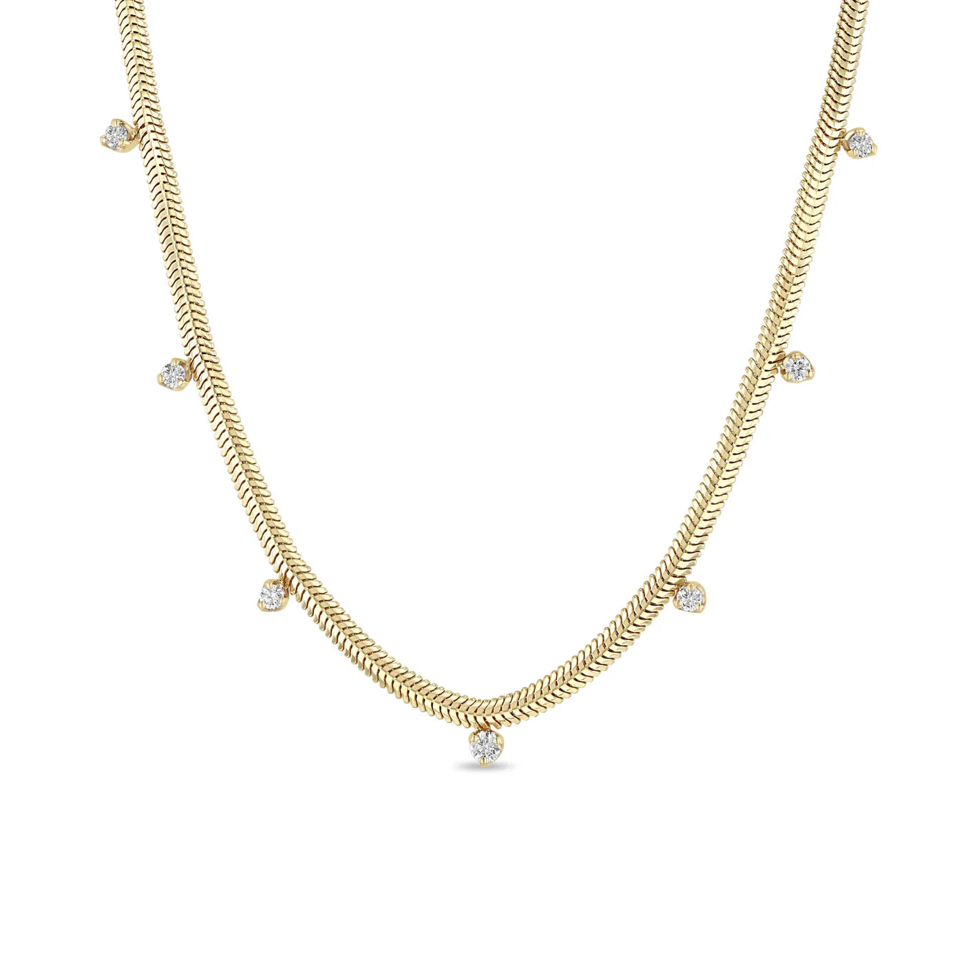 14k 7 Mixed Prong Diamond Snake Chain Necklace