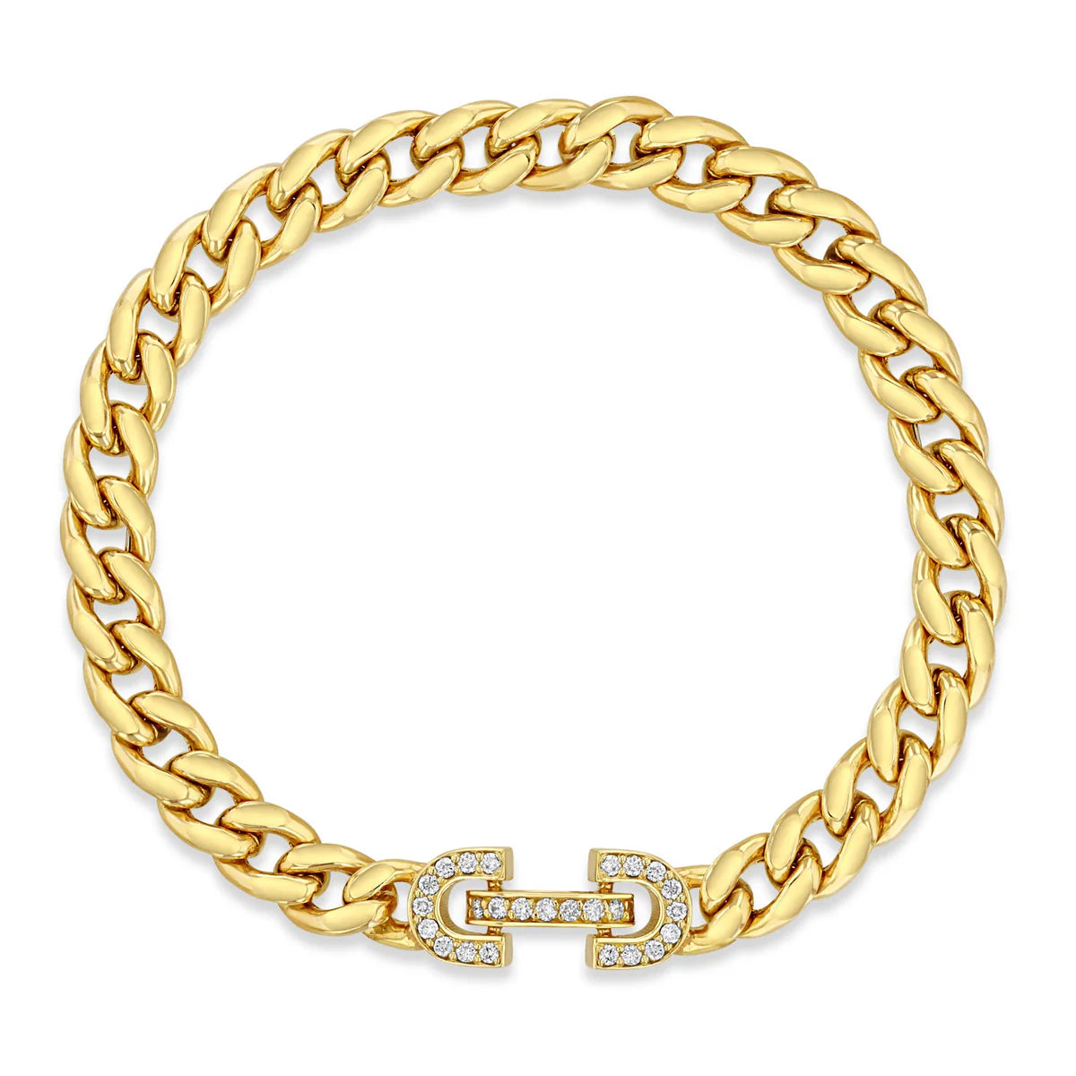 14k Vintage Pavé Diamond Horsebit Link Large Curb Chain Bracelet