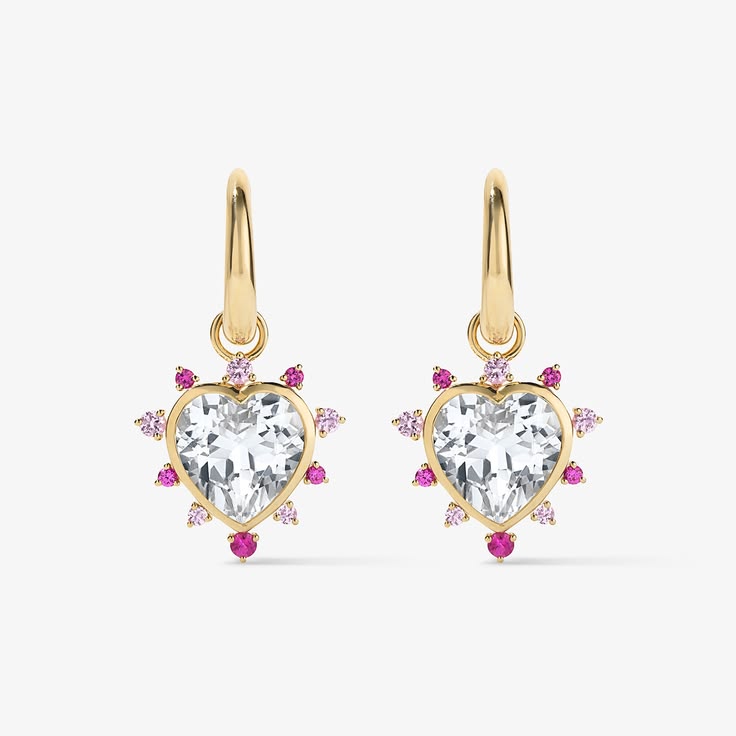 Grace Heart Drop Huggie with Pink Sapphire Halo
