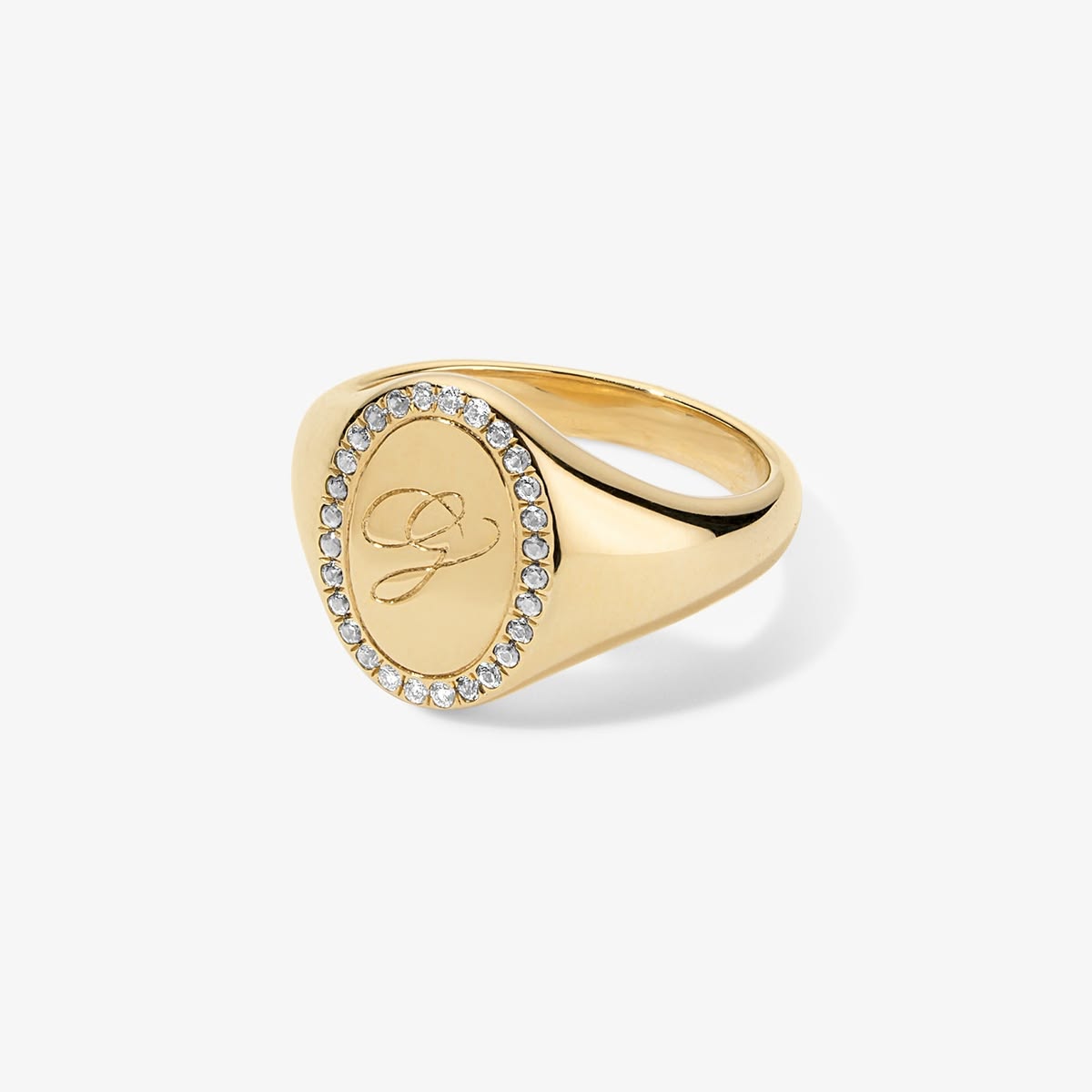 Grace Diamond Signet Ring with Initial
