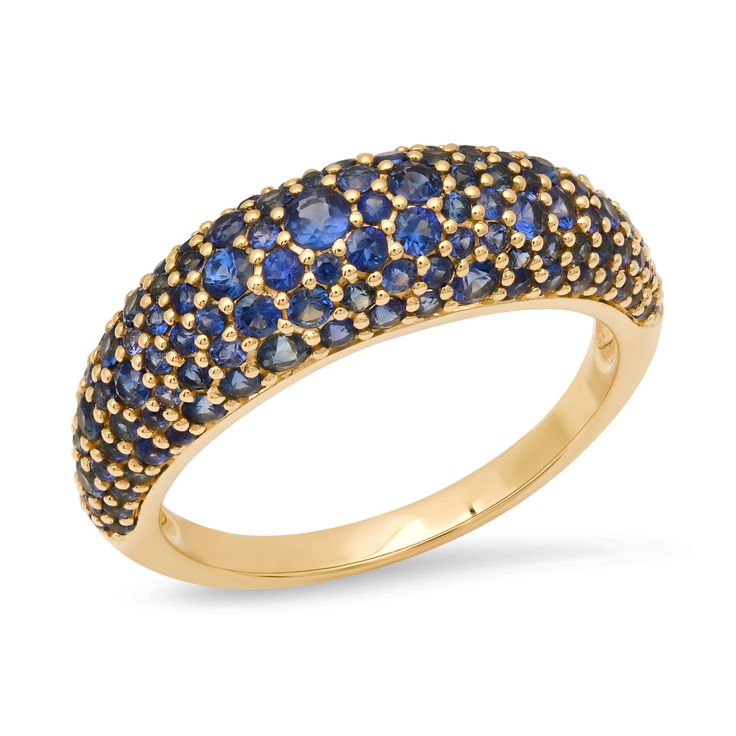 Blue Sapphire Crescent Domed Ring