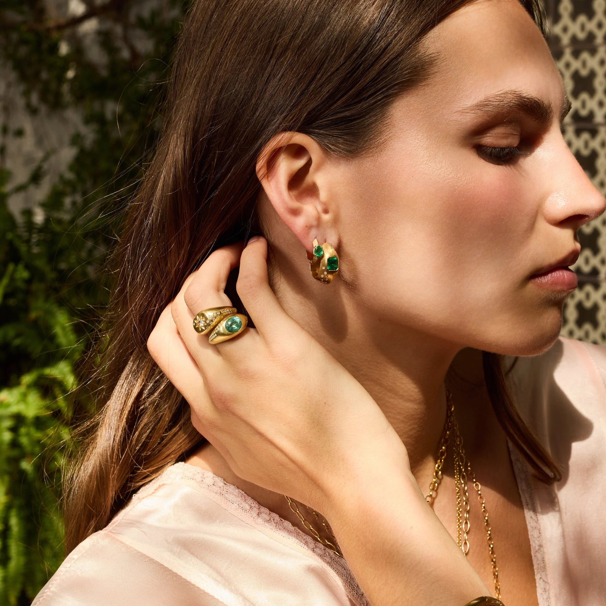 Emerald Hinged Hoops