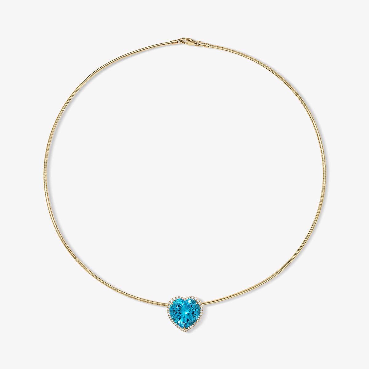 Swiss Blue Topaz Heart Button Pendant on Omega Chain