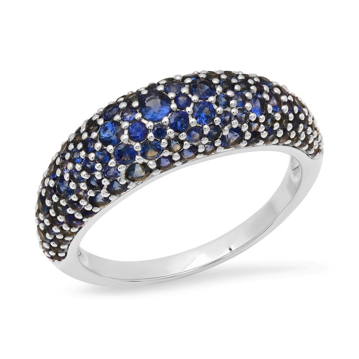 Blue Sapphire Crescent Domed Ring