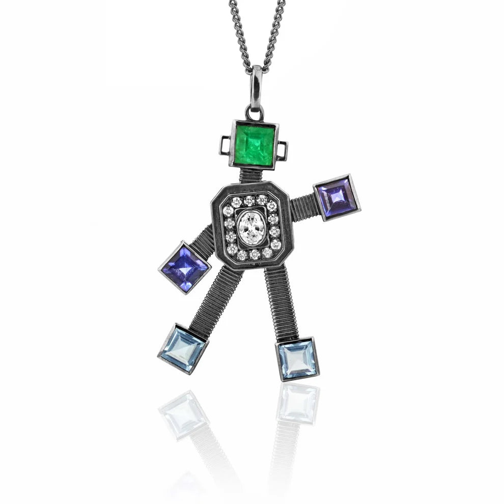 Darke Star Van Robot Maxi Black Pendant Diamond Multi Precious Stones