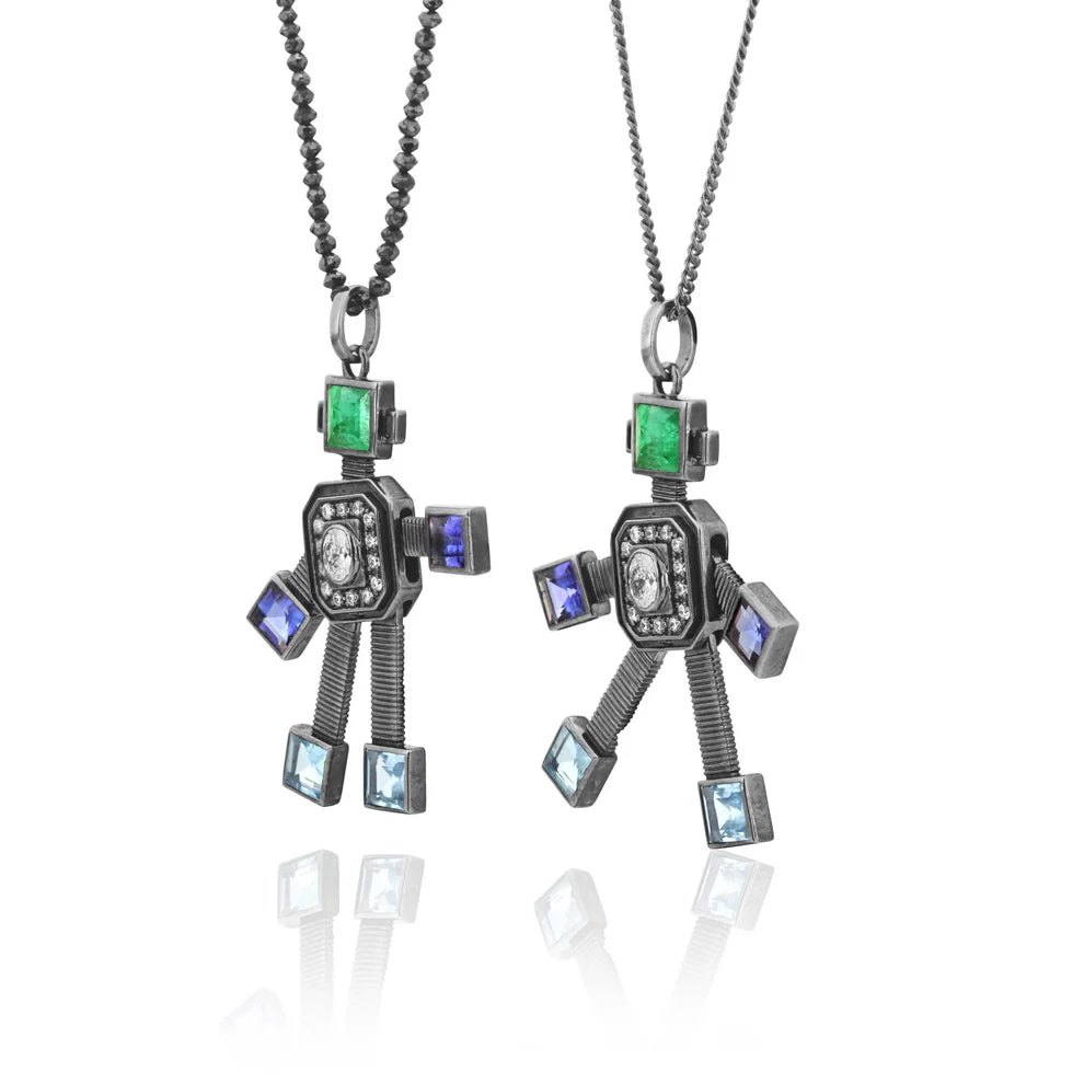Darke Star Van Robot Maxi Black Pendant Diamond Multi Precious Stones