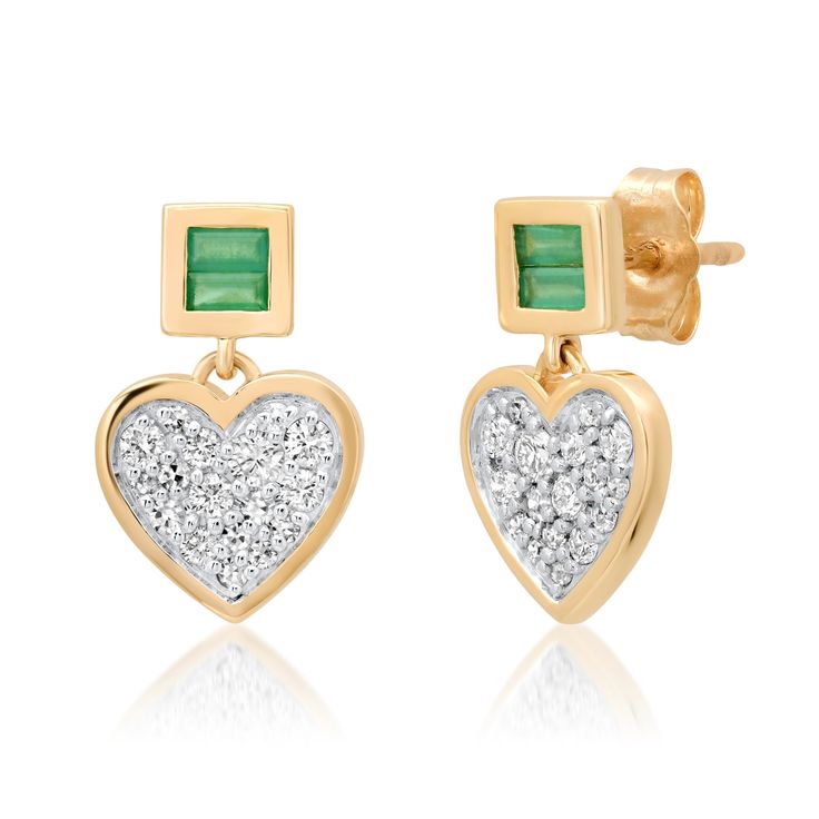 Diamond and Emerald Small Sweetheart Earrings
