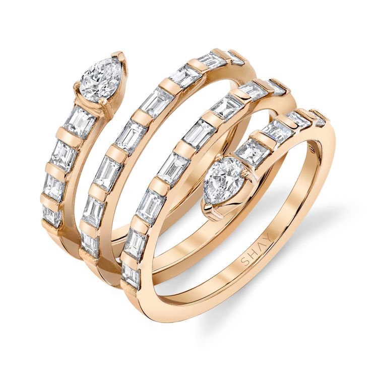 Pear Spiral Baguette Quad Ring