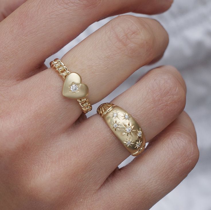 Puffy Heart and Diamond Star Ring