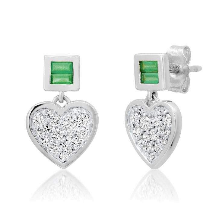 Diamond and Emerald Small Sweetheart Earrings