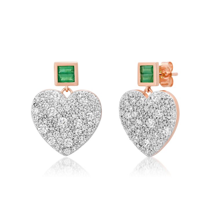 Diamond and Emerald Jumbo Sweetheart Earrings