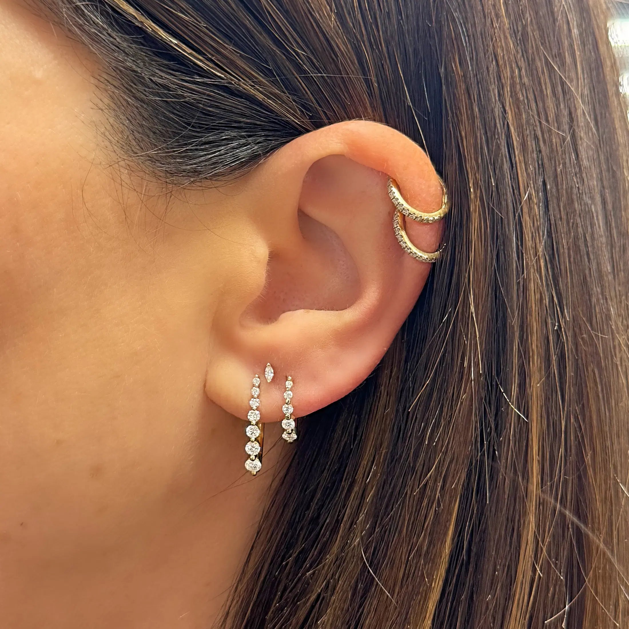 Large Oval Graduated Diamond Hoops