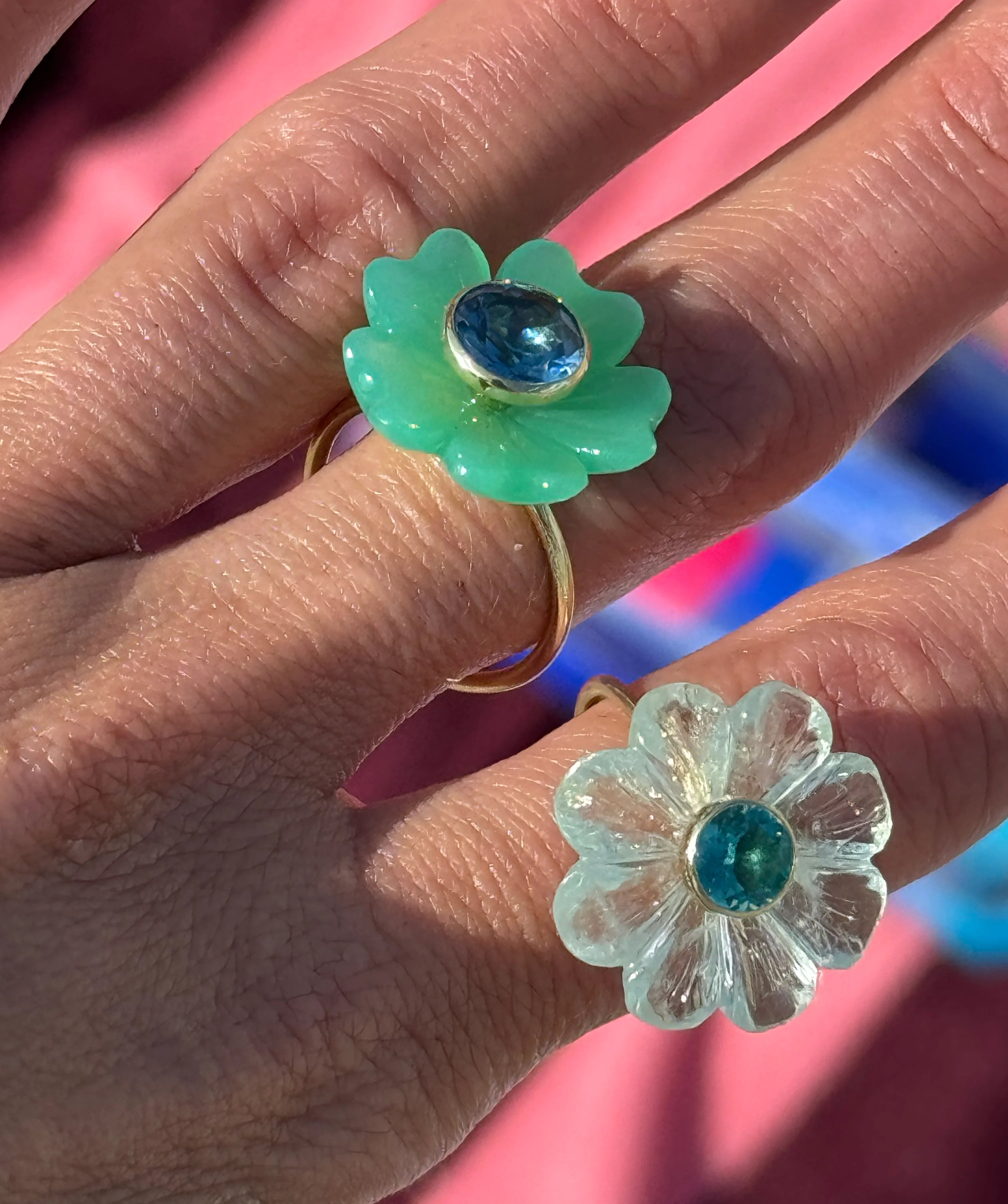 Daisy Flower Ring Small Aquamarine Apatite