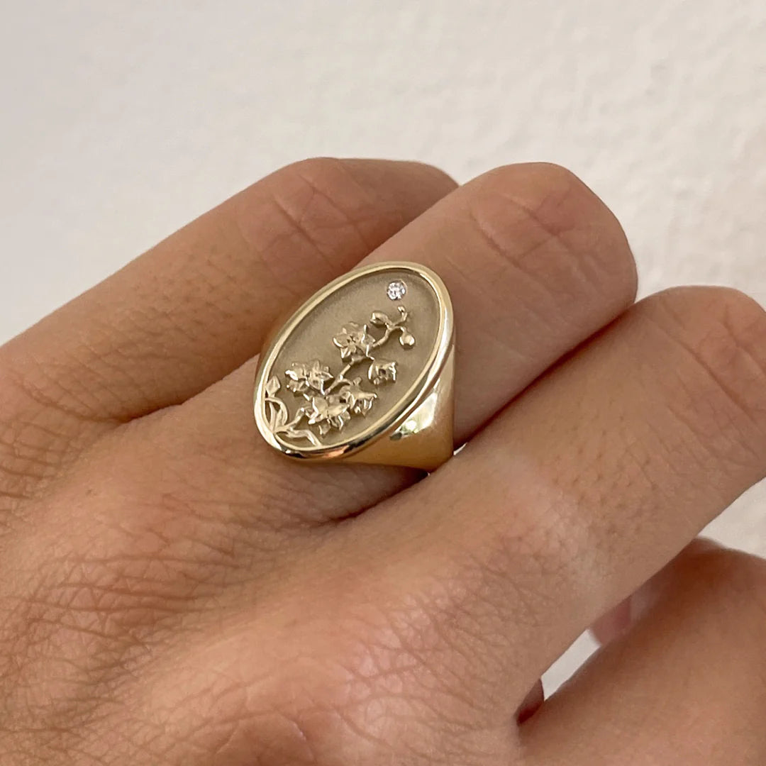 July Birth Flower Signet Ring