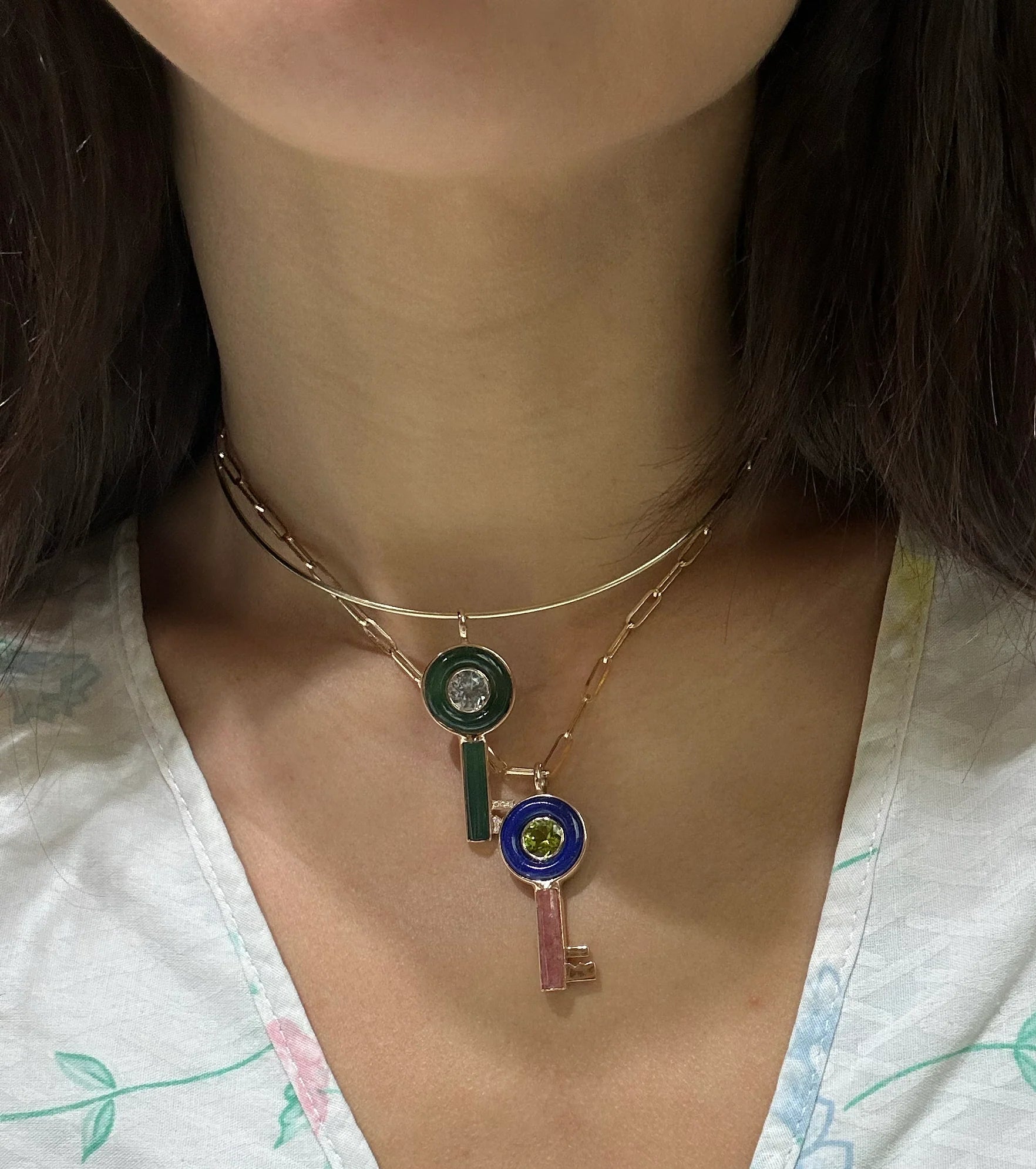 Bubble Key Pendant Blue Opal Aquamarine