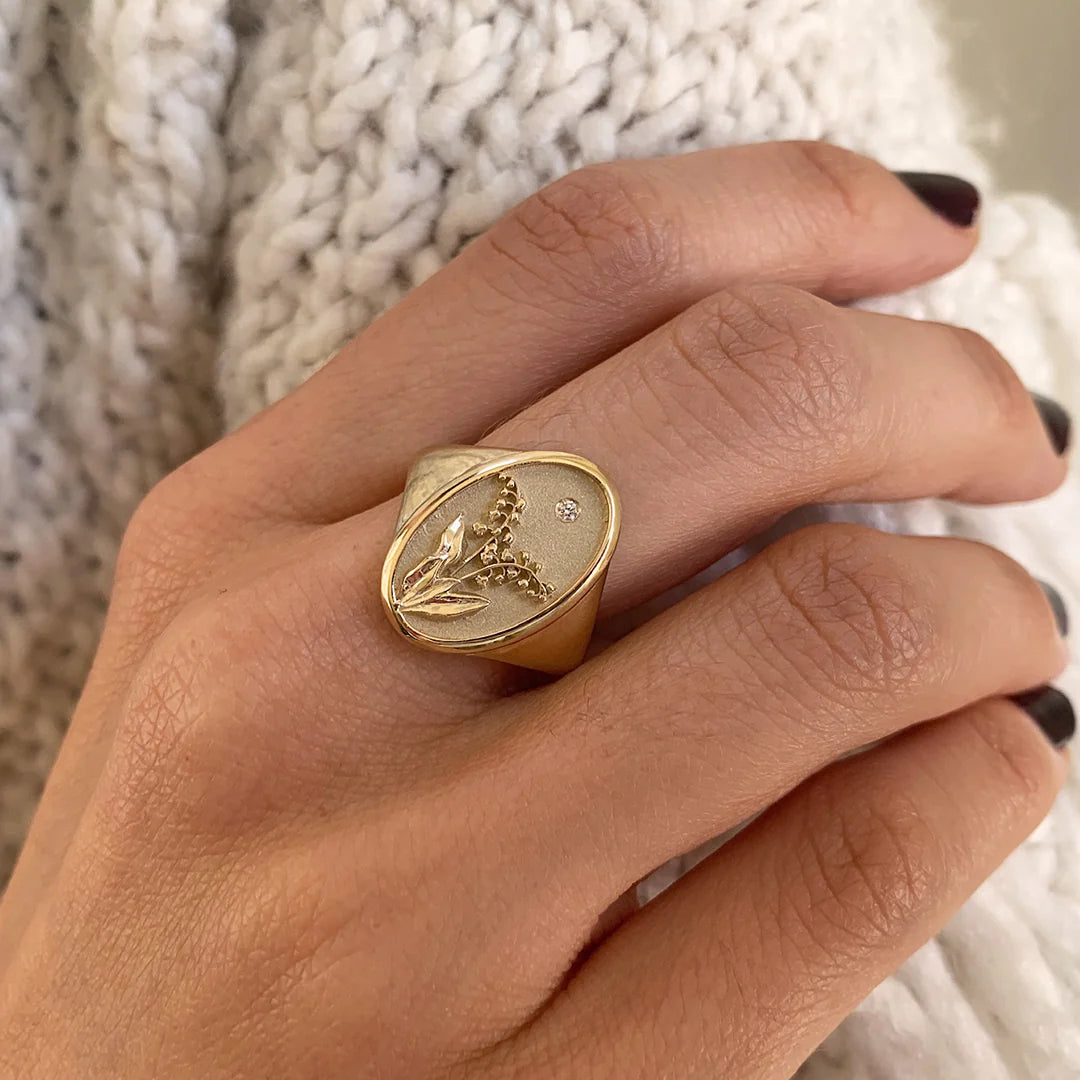 May Birth Flower Signet Ring
