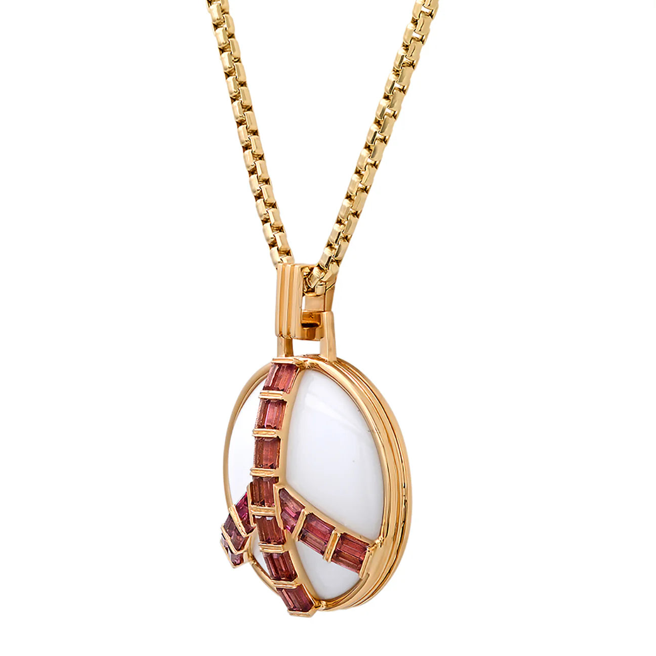 Midsize Peace Necklace in White Onyx and Pink Tourmaline