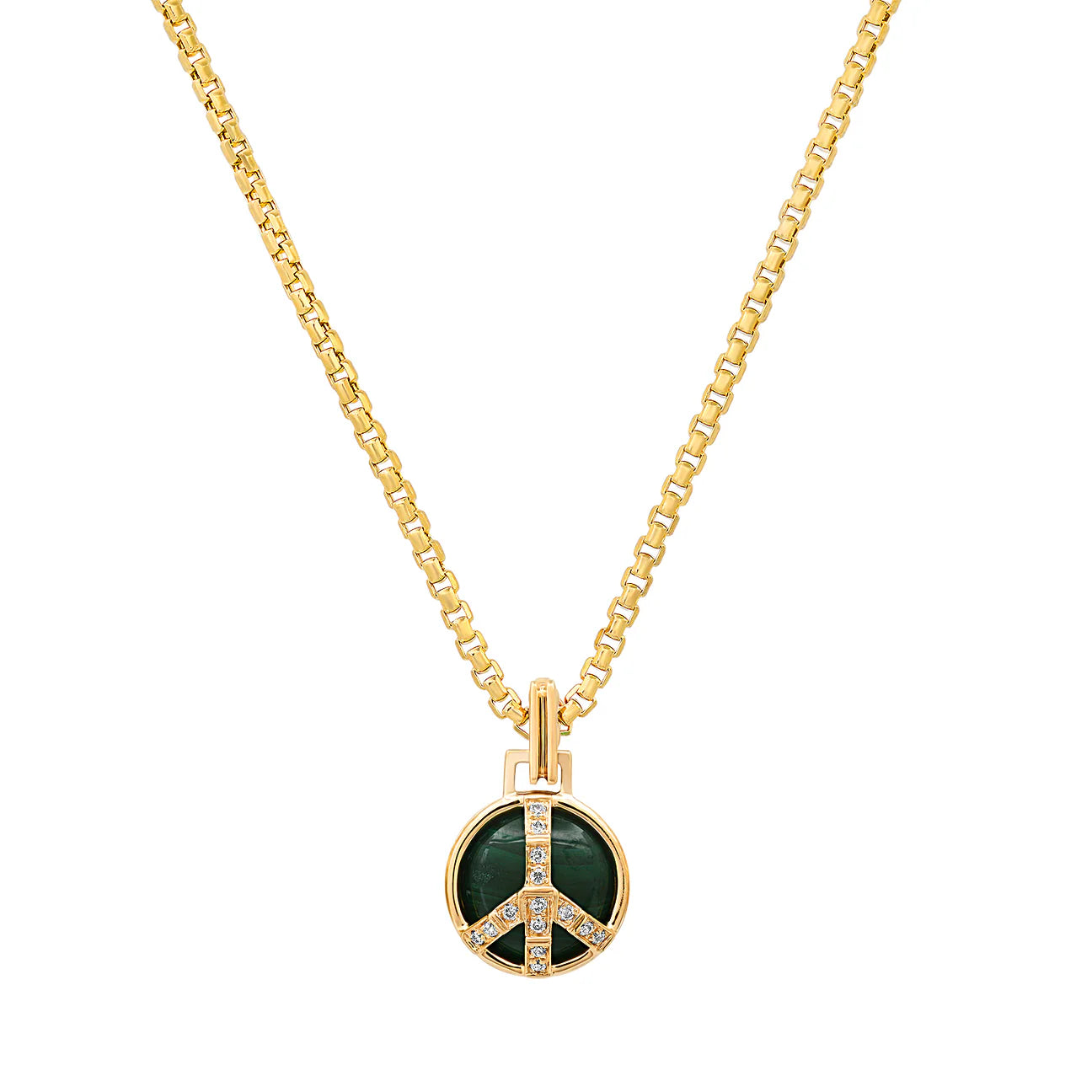 Mini Peace Necklace in Malachite and Diamond
