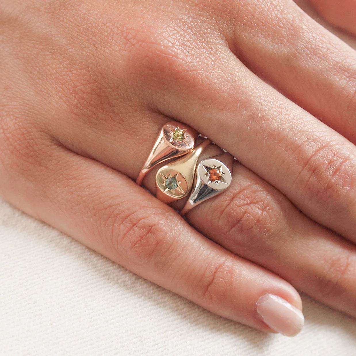 Peridot North Star Signet Ring