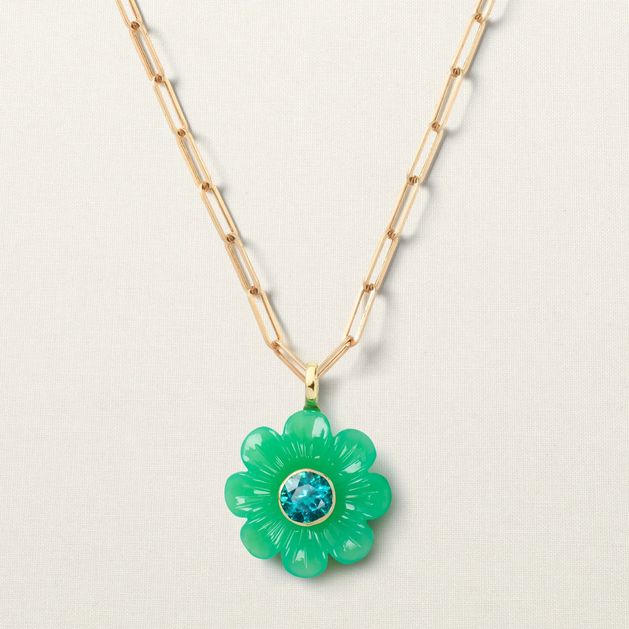 Daisy Flower Pendant Chrysoprase Apatite